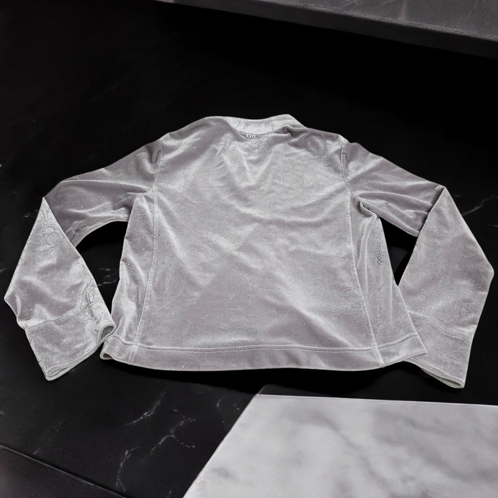 St. John Sport sweatshirt velour gray with silver and gems - Picture 2 of 7